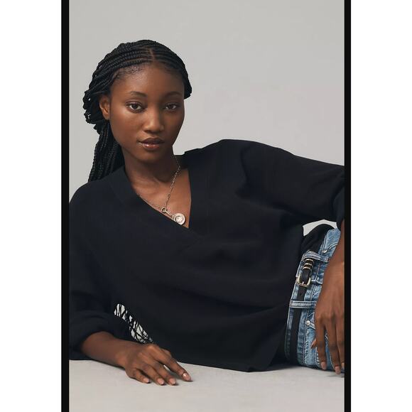 NWT Good American Black V-Neck Sweater - XXS/XS - Picture 1 of 5